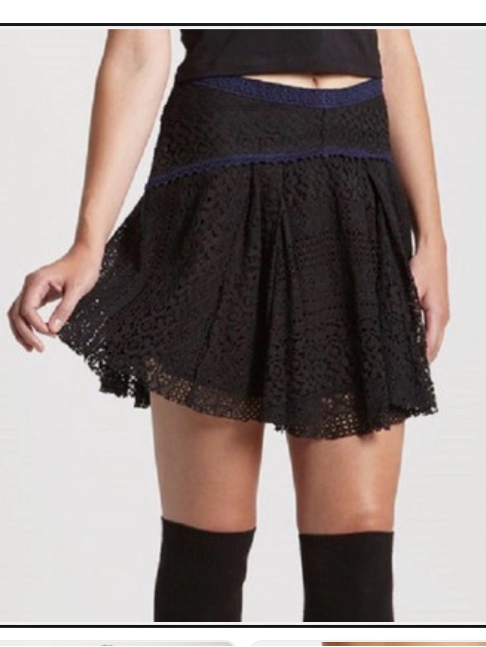 Free People Black Lace Circle Skirt with Navy Trim